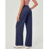 IUGA Wide Leg Pants Woman Pull on Stretchy Work Dress Pants High Waisted Business Casual Trousers Slacks(Dark Blue)