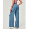 IUGA Wide Leg Pants Woman Pull on Stretchy Work Dress Pants High Waisted Business Casual Trousers Slacks(Light Blue)