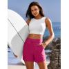 IUGA Womens 5″ Swim Board Shorts Stretchy High Waisted Beach Shorts for Women Quick Dry UPF 50+ Swimsuit Bottoms with Liner(Pink)