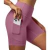 IUGA Biker Shorts Women 6″ Tummy Control Workout Shorts Women with Pockets High Waisted Yoga Running Gym Spandex Compression(Pale Red Violet)
