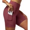 IUGA Biker Shorts Women 6″ Tummy Control Workout Shorts Women with Pockets High Waisted Yoga Running Gym Spandex Compression(Wine)