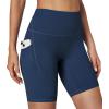 IUGA Biker Shorts Women Tummy Control 8″ Workout Gym High Waisted Running Yoga Compression Spandex Shorts Women with Pockets(Navy Blue)