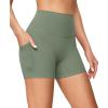 IUGA Biker Shorts Women with Pockets No Front Seam 4″ Yoga Spandex Shorts Women Workout Running High Waisted Tummy Control(Army Green)