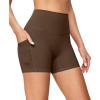 IUGA Biker Shorts Women with Pockets No Front Seam 4″ Yoga Spandex Shorts Women Workout Running High Waisted Tummy Control(Brown)
