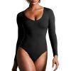 IUGA Bodysuits for Women Tummy Control Body Suits for Womens Compression Slimming Thong Bodysuit V Neck(Black)