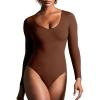 IUGA Bodysuits for Women Tummy Control Body Suits for Womens Compression Slimming Thong Bodysuit V Neck(Brownie)