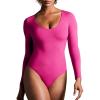 IUGA Bodysuits for Women Tummy Control Body Suits for Womens Compression Slimming Thong Bodysuit V Neck(Crush)