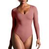 IUGA Bodysuits for Women Tummy Control Body Suits for Womens Compression Slimming Thong Bodysuit V Neck(Merlot)