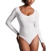 IUGA Bodysuits for Women Tummy Control Body Suits for Womens Compression Slimming Thong Bodysuit V Neck(White)