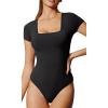 IUGA Bodysuits for Women Tummy Control Short Sleeve Square Neck Bodysuit Women’s Slimming Basic Body Suit Tops(Black)