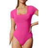 IUGA Bodysuits for Women Tummy Control Short Sleeve Square Neck Bodysuit Women’s Slimming Basic Body Suit Tops(Crush)