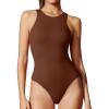 IUGA Bodysuits for Women Tummy Control Sleeveless Bodysuit Racerback Halter Body suits Tank Top(Brownie)