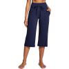 IUGA Capri Pants for Women Capris Wide Leg Pants Woman Yoga Pants with Pockets Loose Casual Work Flare Crop Pants(Dark Blue)
