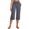 IUGA Capri Pants for Women Capris Wide Leg Pants Woman Yoga Pants with Pockets Loose Casual Work Flare Crop Pants(Dark Gray)