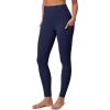 IUGA Compression Leggings for Women Tummy Control No Front Seam Leggings with Pockets High Waisted Workout Yoga Pants(Navy Blue)