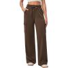 IUGA Fleece Cargo Sweatpants for Women Wide Leg Cargo Pants High Waisted Sweats Pants with Pockets Baggy Joggers Pants(Mocha Brown)