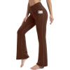 IUGA Fleece Lined Bootcut Yoga Pants with Pockets for Women Thermal Bootleg Pants Winter Workout Flare Leggings(Brown)