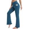 IUGA Fleece Lined Bootcut Yoga Pants with Pockets for Women Thermal Bootleg Pants Winter Workout Flare Leggings(Prussian Blue)