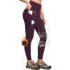 IUGA Fleece Lined Leggings Women Water Resistant Thermal Leggings Winter Warm Tights High Waist Hiking Pants with Pockets(Dark Burgundy)