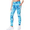IUGA Girls Leggings with Pockets Dance Athletic Leggings for Girls Elastic Compression Kids Workout Leggings Running Yoga(Blue Tie-dye)
