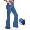 IUGA High Waisted Bell Bottom Jeans for Women Flare Stretchy Jeans Pull On Wide Leg Jean Woman V Cross Flare Leggings Pants(Stormy Blue)