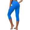 IUGA High Waisted Yoga Pants for Women with Pockets Capri Leggings for Women Workout Leggings for Women Yoga Capris(Azure)