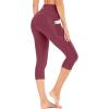 IUGA High Waisted Yoga Pants for Women with Pockets Capri Leggings for Women Workout Leggings for Women Yoga Capris(Maroon)