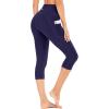 IUGA High Waisted Yoga Pants for Women with Pockets Capri Leggings for Women Workout Leggings for Women Yoga Capris(Navy Blue)