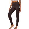 IUGA Leggings with Pockets for Women High Waisted Yoga Pants Women Tummy Control Workout Compression Running Leggings(Brown)