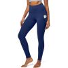IUGA Leggings with Pockets for Women High Waisted Yoga Pants Women Tummy Control Workout Compression Running Leggings(Navy Blue)