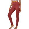 IUGA Leggings with Pockets for Women High Waisted Yoga Pants Women Tummy Control Workout Compression Running Leggings(Red Orange)