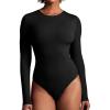 IUGA Long Sleeve Bodysuits for Women Crew Neck Body suit Women’s Slimming Basic Tummy Control Bodysuit Tops(Black)