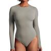 IUGA Long Sleeve Bodysuits for Women Crew Neck Body suit Women’s Slimming Basic Tummy Control Bodysuit Tops(Elephant Gray)