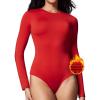 IUGA Long Sleeve Bodysuits for Women Crew Neck Body suit Women’s Slimming Basic Tummy Control Bodysuit Tops(Fleece Lined Red)