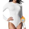 IUGA Long Sleeve Bodysuits for Women Crew Neck Body suit Women’s Slimming Basic Tummy Control Bodysuit Tops(Fleece Lined White)