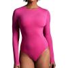 IUGA Long Sleeve Bodysuits for Women Crew Neck Body suit Women’s Slimming Basic Tummy Control Bodysuit Tops(Pink)