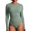 IUGA Long Sleeve Bodysuits for Women Crew Neck Body suit Women’s Slimming Basic Tummy Control Bodysuit Tops(Sage)