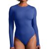 IUGA Long Sleeve Bodysuits for Women Crew Neck Body suit Women’s Slimming Basic Tummy Control Bodysuit Tops(Sapphire)