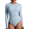 IUGA Long Sleeve Bodysuits for Women Crew Neck Body suit Women’s Slimming Basic Tummy Control Bodysuit Tops(Soft Blue)