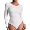 IUGA Long Sleeve Bodysuits for Women Crew Neck Body suit Women’s Slimming Basic Tummy Control Bodysuit Tops(White)