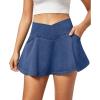 IUGA Stretchy Denim Skort V-Waist Jean Skort with Pockets High Waisted Mini Jean Skirt with Shorts Underneath(Light Blue)