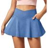 IUGA Stretchy Denim Skort V-Waist Jean Skort with Pockets High Waisted Mini Jean Skirt with Shorts Underneath(Light Wash)