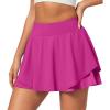 IUGA Tennis Skirt Pleated Skorts for Woman Double Ruffle Golf Skirts for Women Skort with Pockets Tummy Control Athletic(Hot Pink)