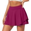 IUGA Tennis Skirt Pleated Skorts for Woman Double Ruffle Golf Skirts for Women Skort with Pockets Tummy Control Athletic(Magenta)