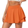 IUGA Tennis Skirt Pleated Skorts for Woman Double Ruffle Golf Skirts for Women Skort with Pockets Tummy Control Athletic(Orange)