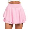 IUGA Tennis Skirt Pleated Skorts for Woman Double Ruffle Golf Skirts for Women Skort with Pockets Tummy Control Athletic(Pink)