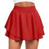 IUGA Tennis Skirt Pleated Skorts for Woman Double Ruffle Golf Skirts for Women Skort with Pockets Tummy Control Athletic(Red)