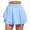 IUGA Tennis Skirt Pleated Skorts for Woman Double Ruffle Golf Skirts for Women Skort with Pockets Tummy Control Athletic(Sky Blue)