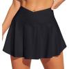IUGA V Cross Swim Skirt High Waist Tummy Control Beach Vacation Essentials Bathing Suit Swimsuit Tankini Bikini Bottoms(Black)
