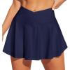 IUGA V Cross Swim Skirt High Waist Tummy Control Beach Vacation Essentials Bathing Suit Swimsuit Tankini Bikini Bottoms(Navy Blue)